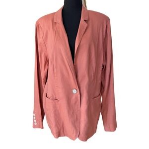 Lane Bryant Ramie Blend Single Button Blazer Jacket Size 20 Muted Orange Career